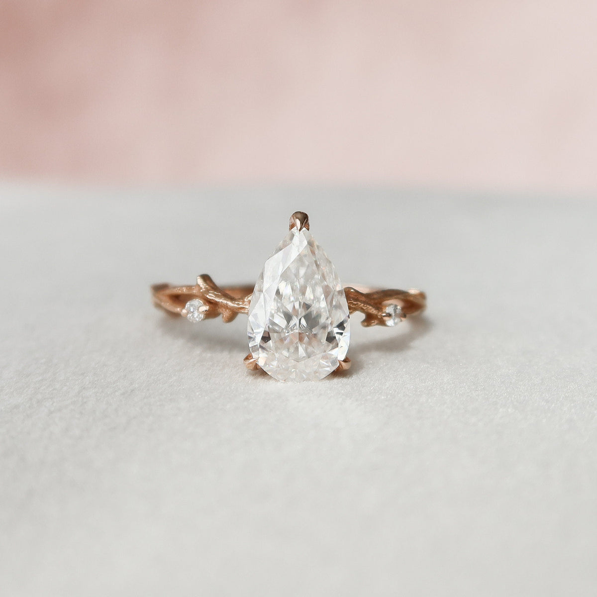 1.5 CT Pear Twig Pave Lab Grown Diamond Engagement Ring