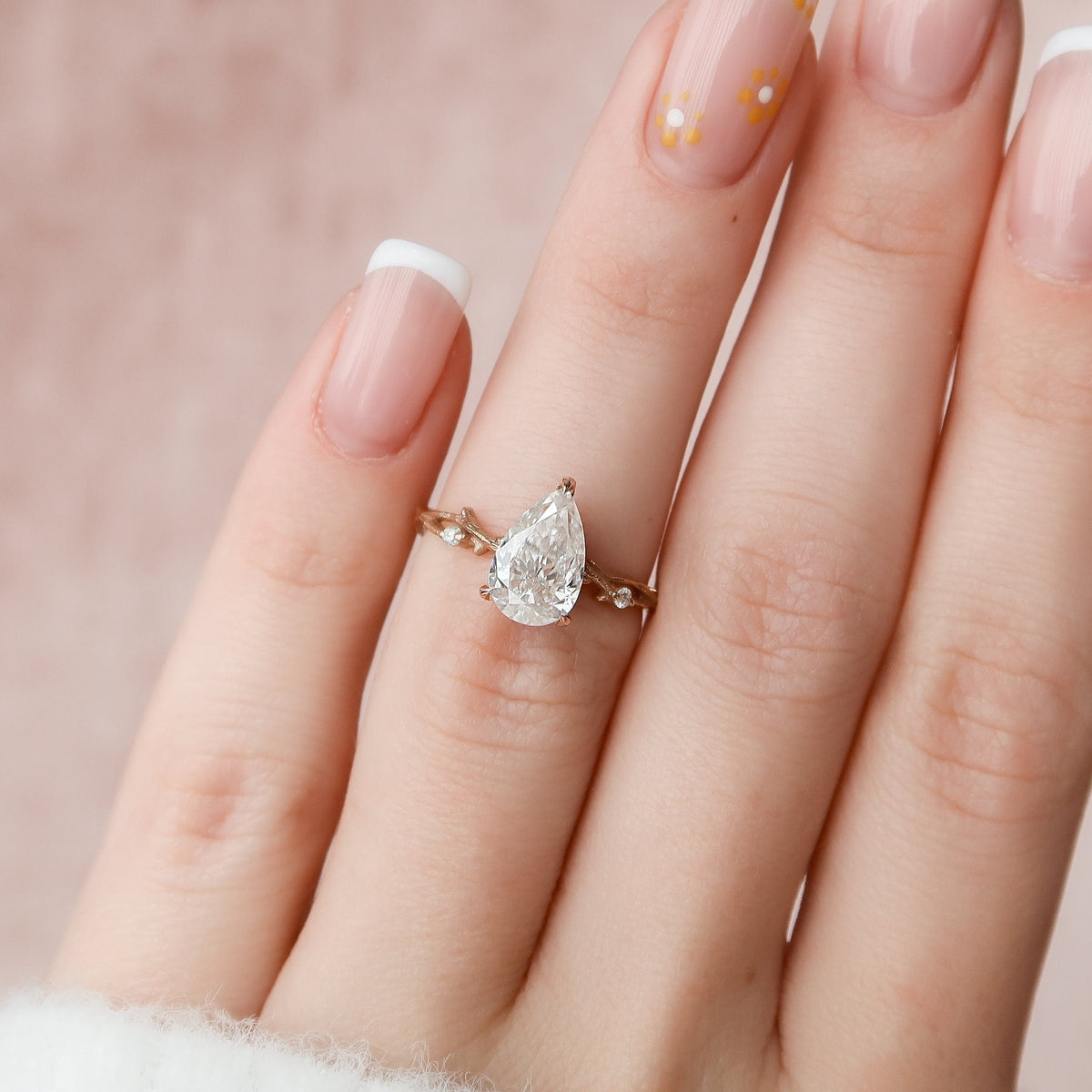 1.5 CT Pear Twig Pave Lab Grown Diamond Engagement Ring