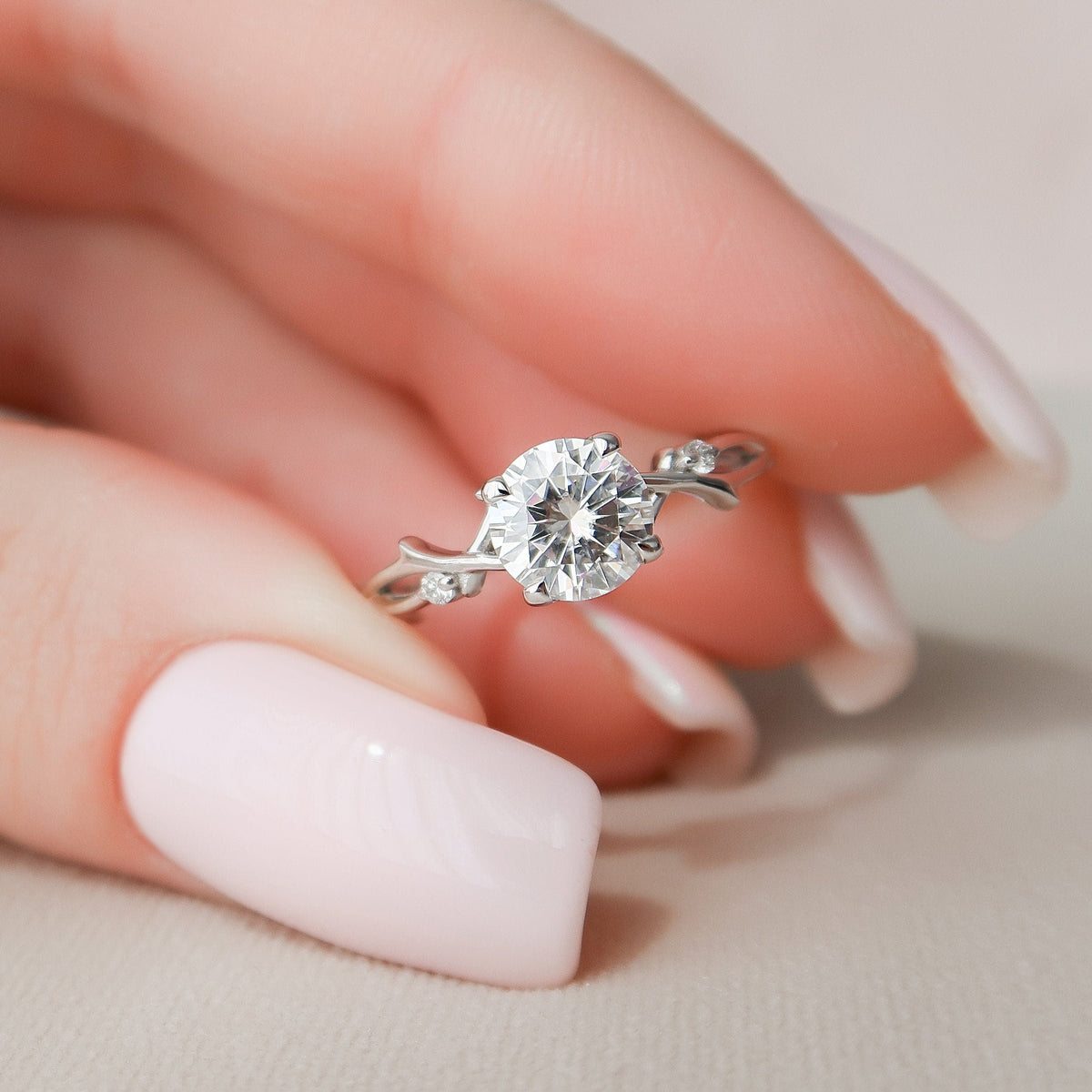 1 CT Round Twig Pave Lab Grown Diamond Engagement Ring