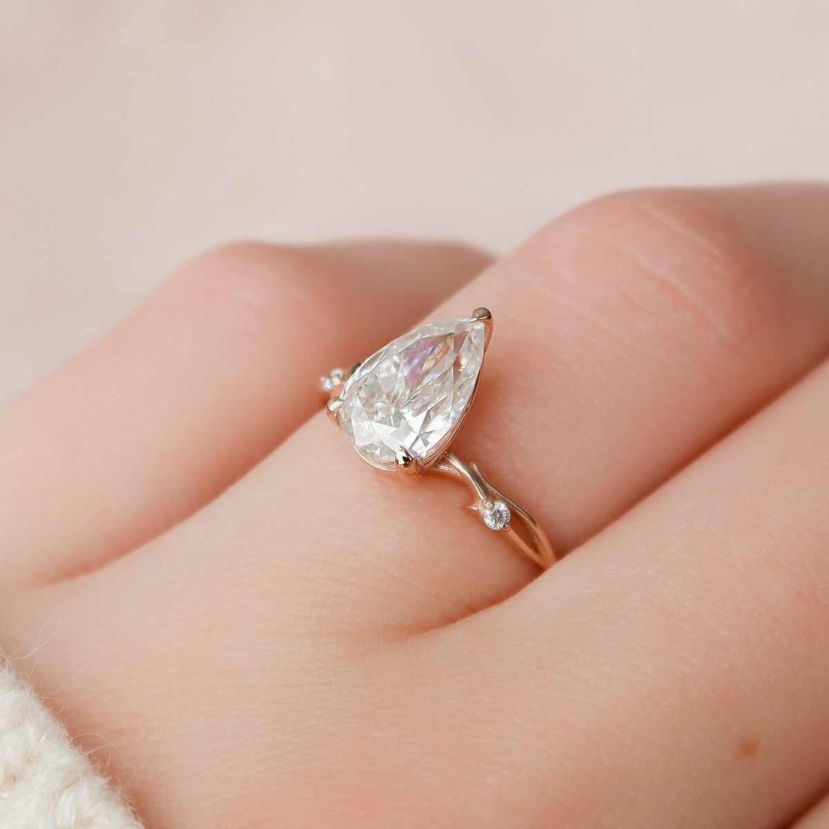 1.5 CT Pear Twig Pave Lab Grown Diamond Engagement Ring