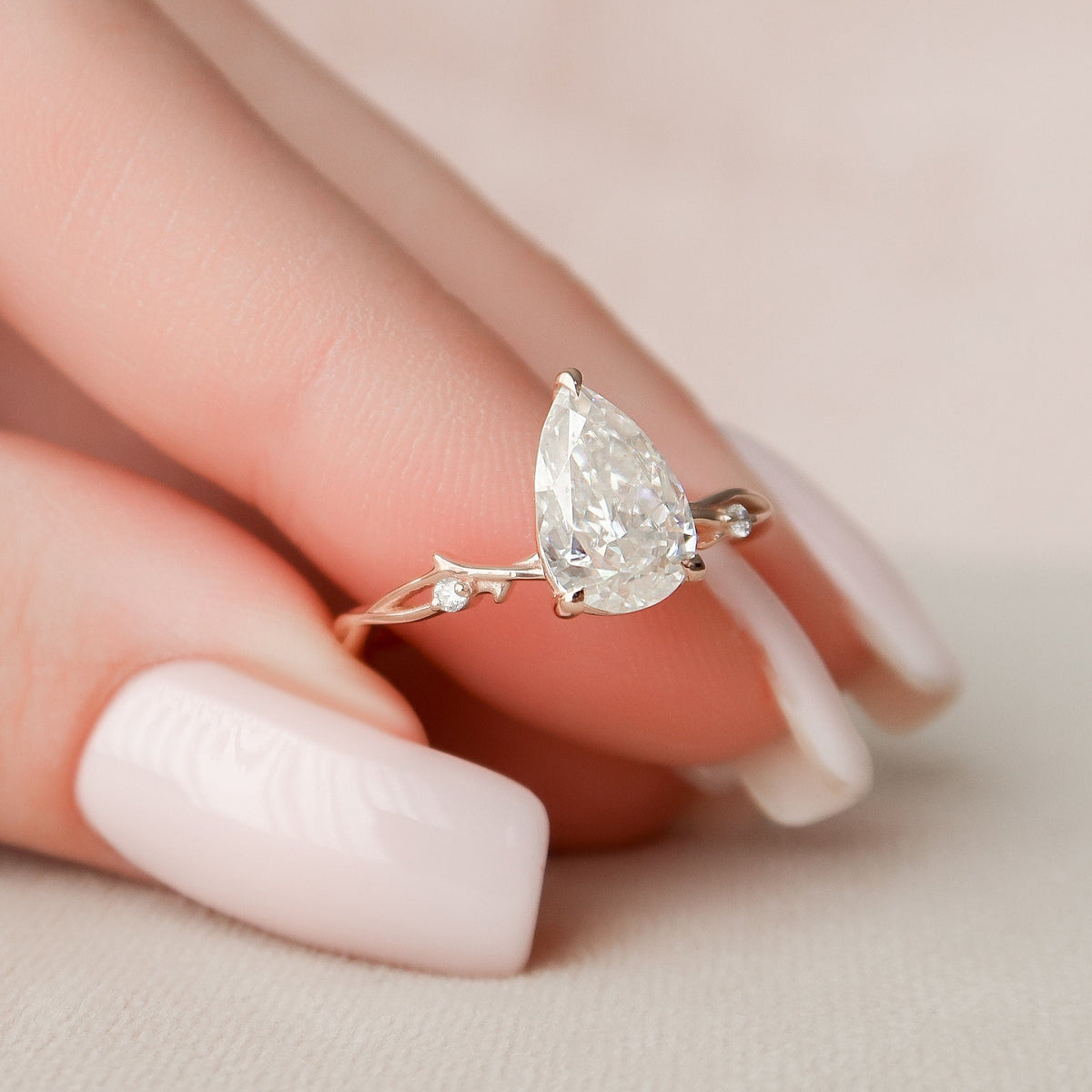 1.5 CT Pear Twig Pave Lab Grown Diamond Engagement Ring