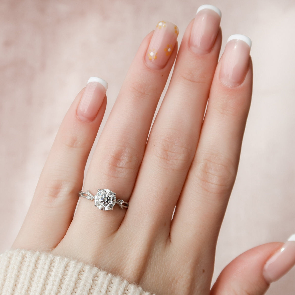 1.5 CT Round Twig Pave Lab Grown Diamond Engagement Ring