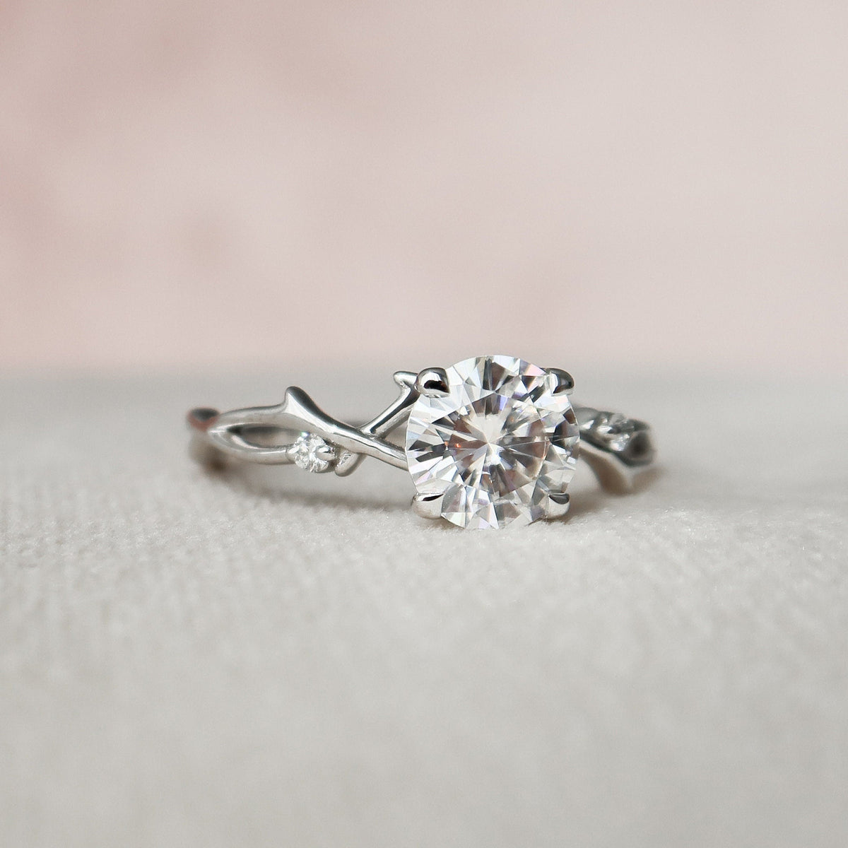 1 CT Round Twig Pave Lab Grown Diamond Engagement Ring