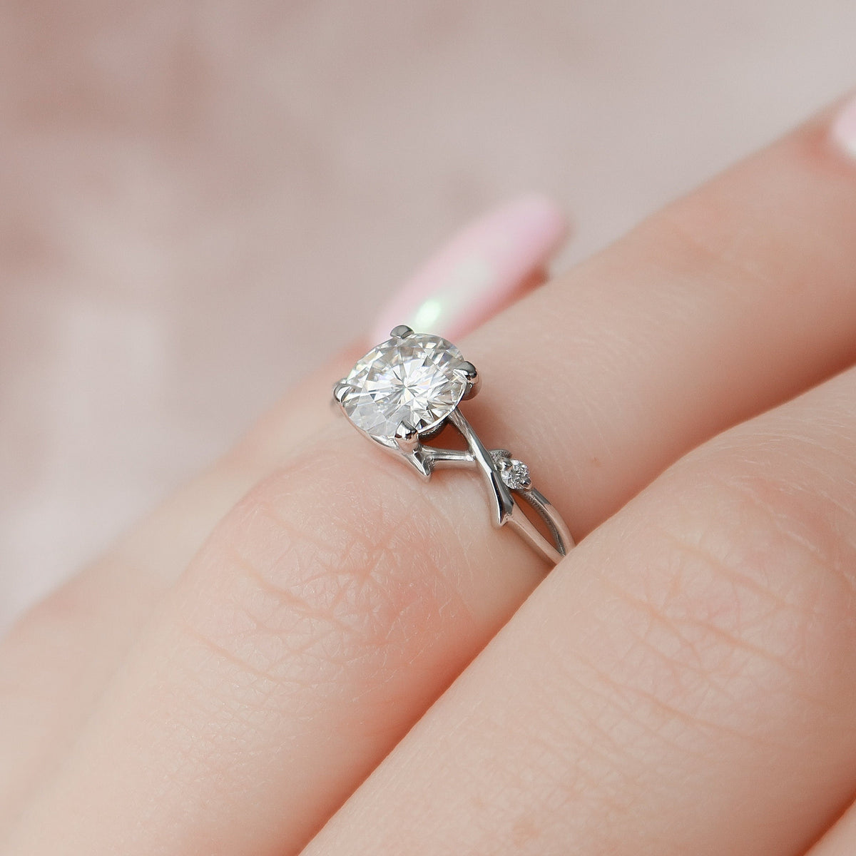 1 CT Round Twig Pave Lab Grown Diamond Engagement Ring