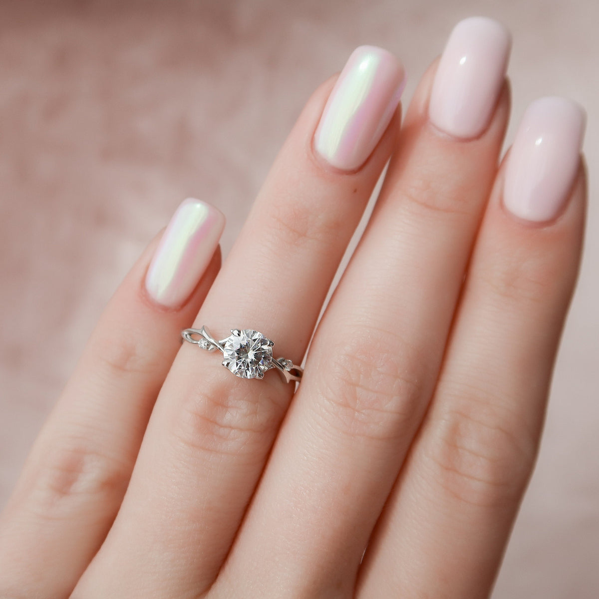 1 CT Round Twig Pave Lab Grown Diamond Engagement Ring