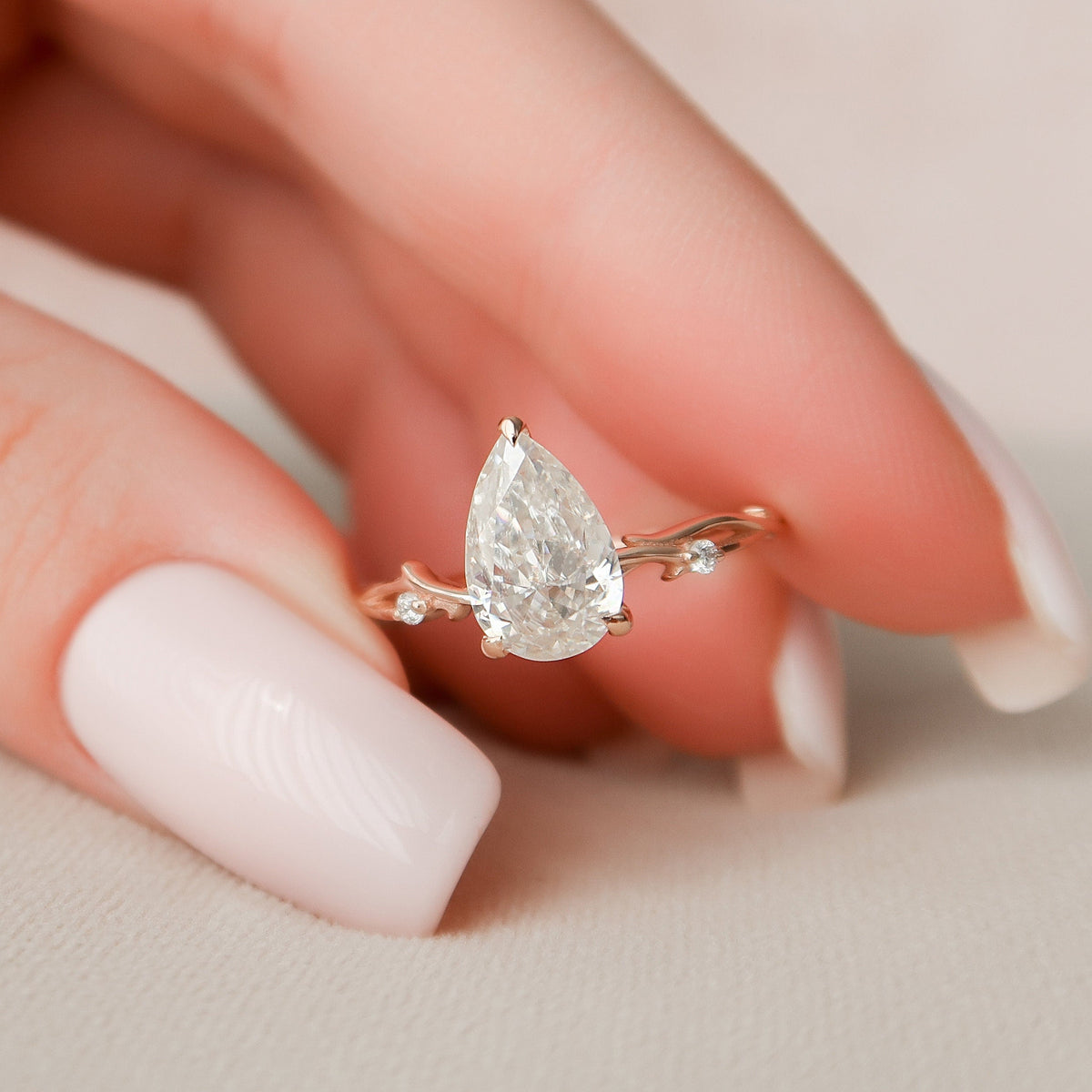 1.5 CT Pear Twig Pave Lab Grown Diamond Engagement Ring