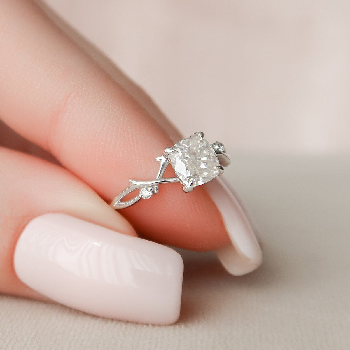 1 CT Cushion Twig Pave Lab Grown Diamond Engagement Ring