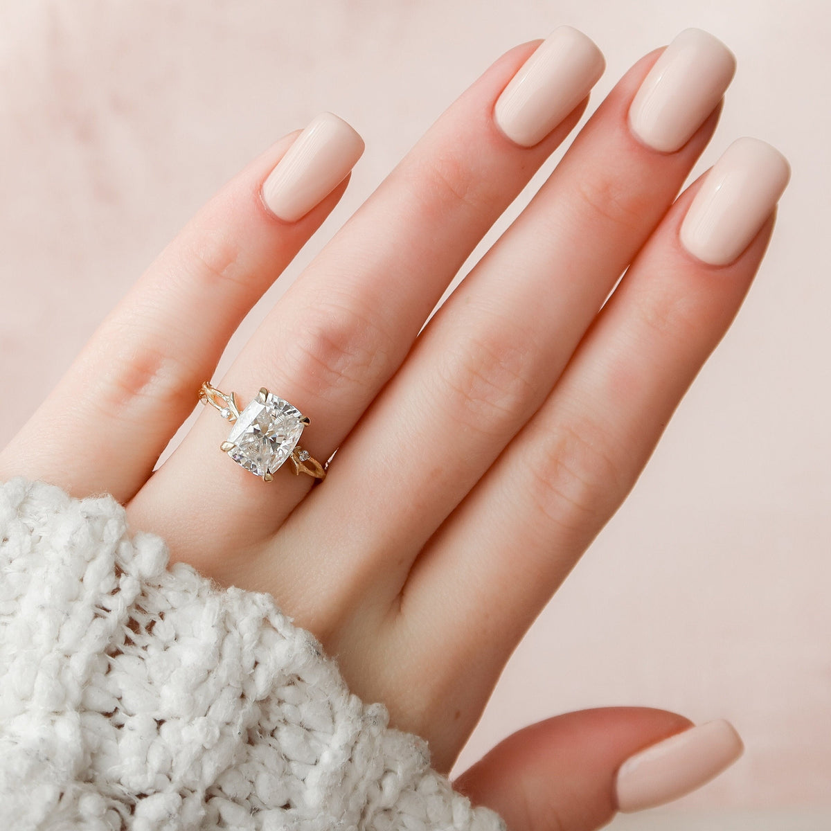 4 CT Cushion Twig Pave Lab Grown Diamond Engagement Ring