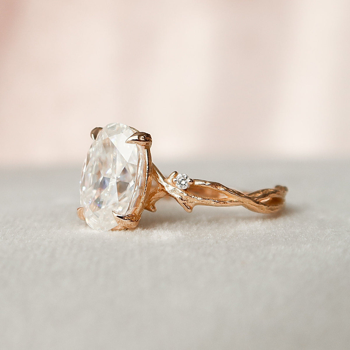 2 CT Oval Twig Pave Lab Grown Diamond Engagement Ring