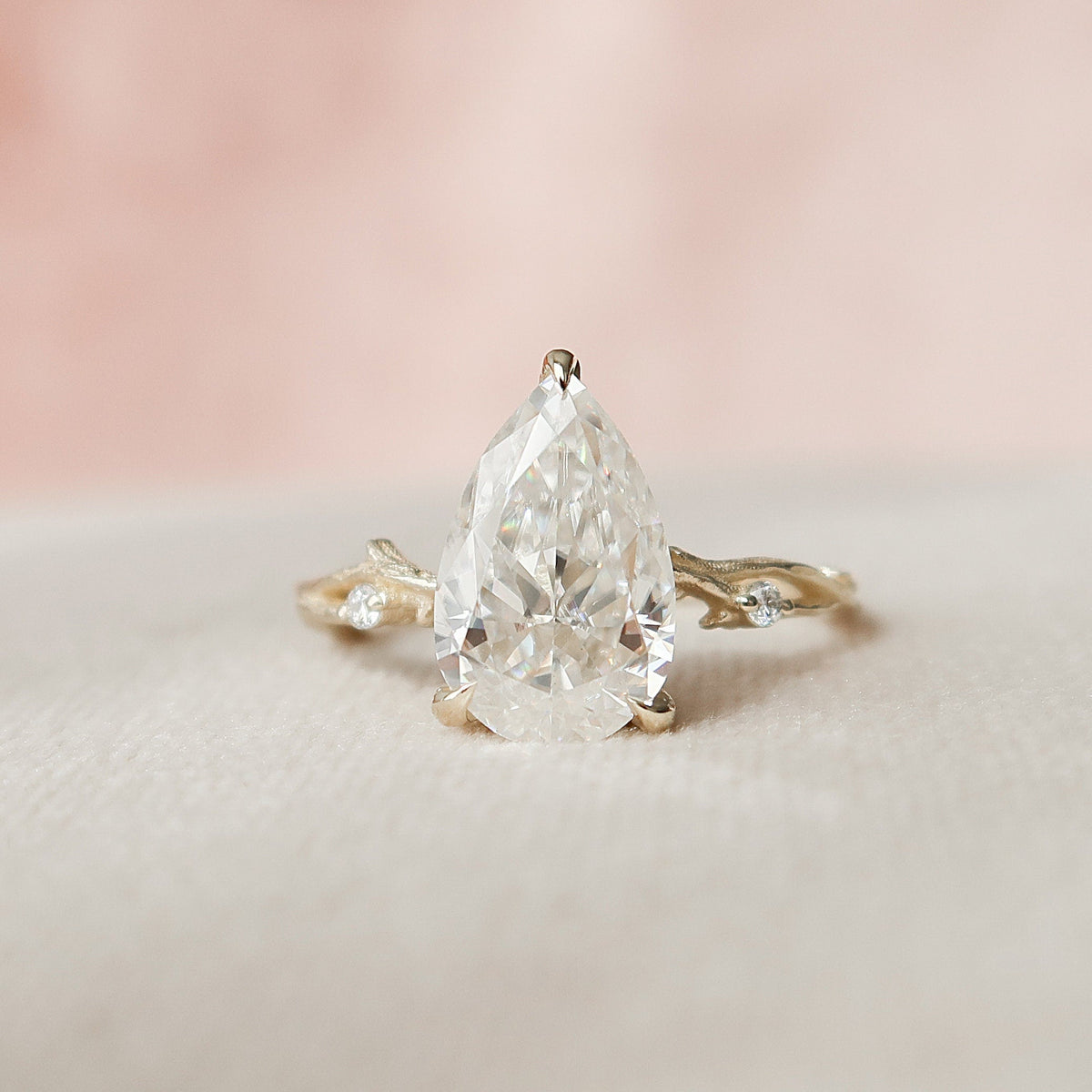 2.5 CT Pear Twig Pave Lab Grown Diamond Engagement Ring