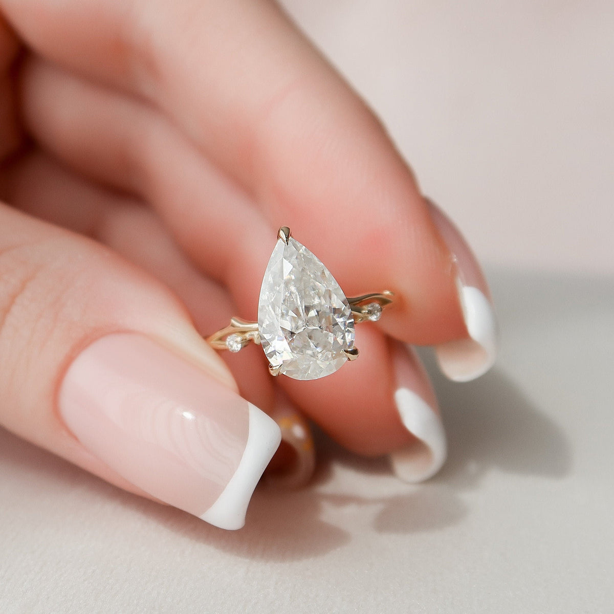 2.5 CT Pear Twig Pave Lab Grown Diamond Engagement Ring