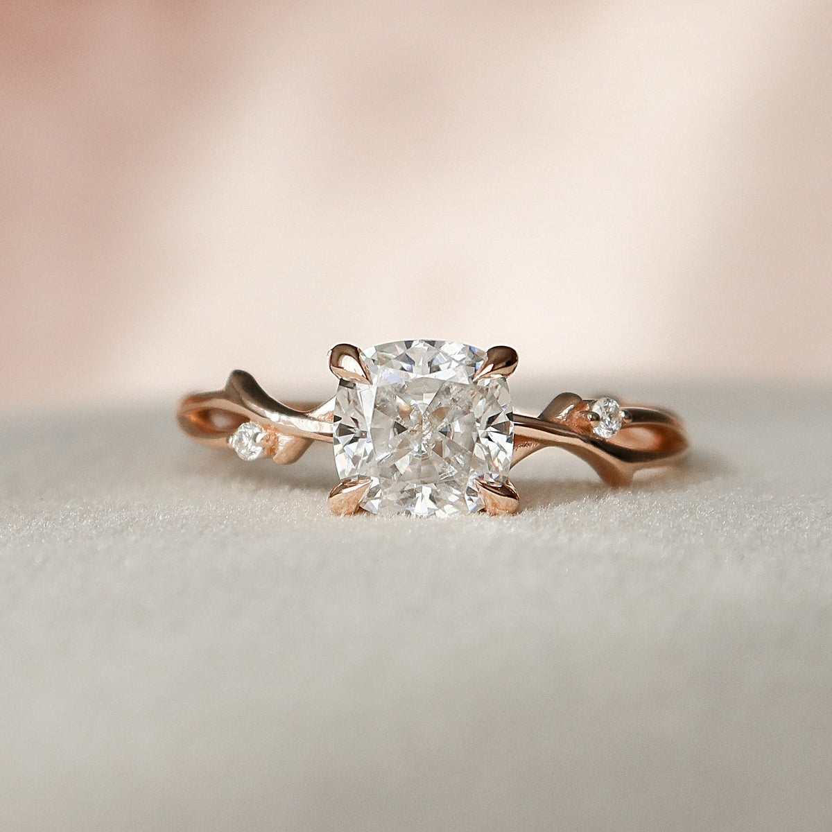 1.5 CT Cushion Twig Pave Lab Grown Diamond Engagement Ring