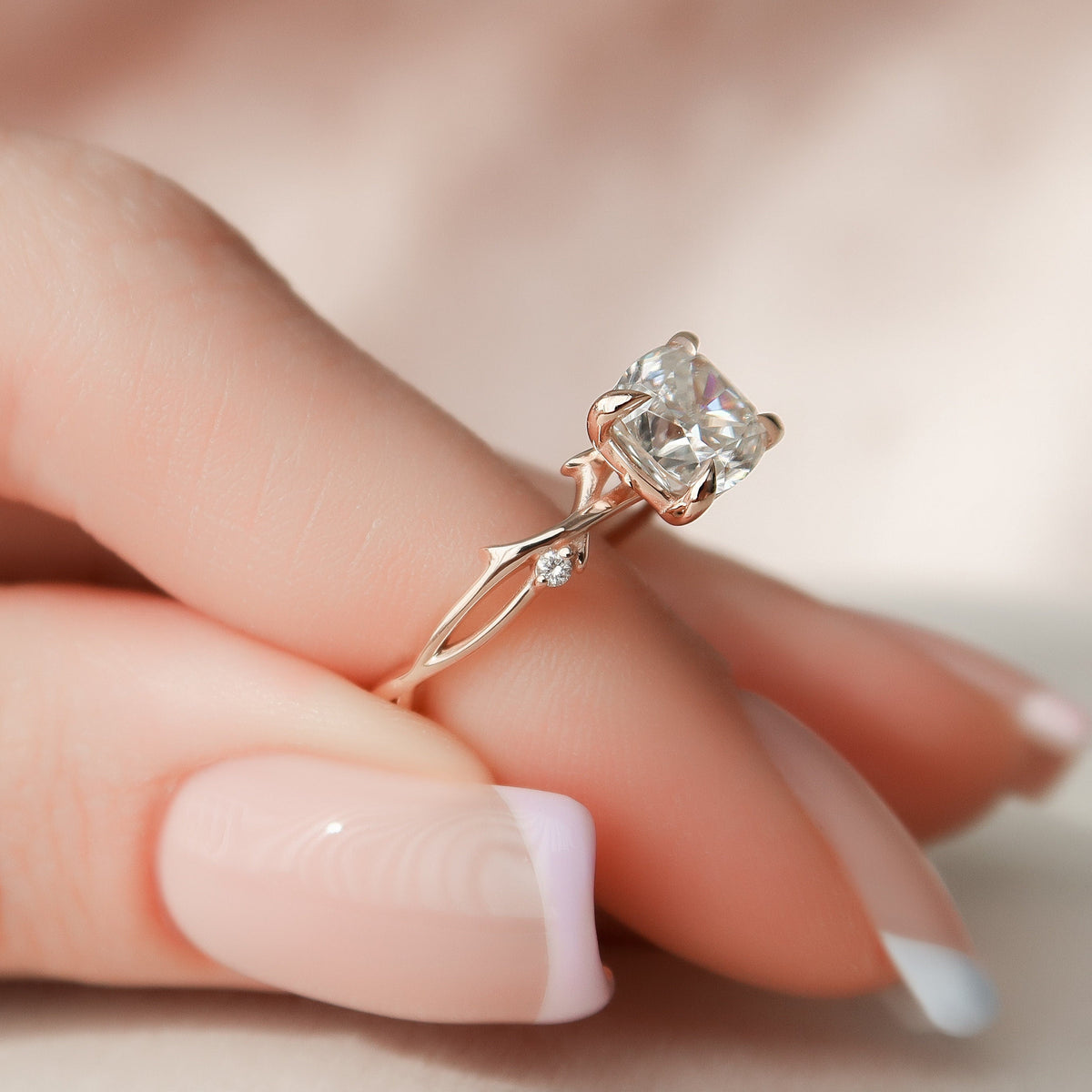 1.5 CT Cushion Twig Pave Lab Grown Diamond Engagement Ring