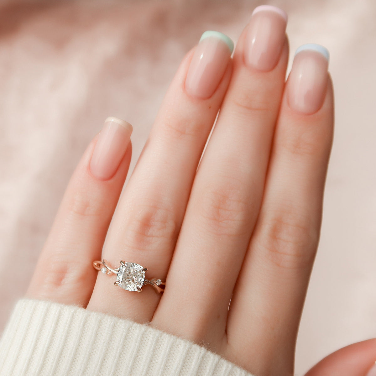 1.5 CT Cushion Twig Pave Lab Grown Diamond Engagement Ring