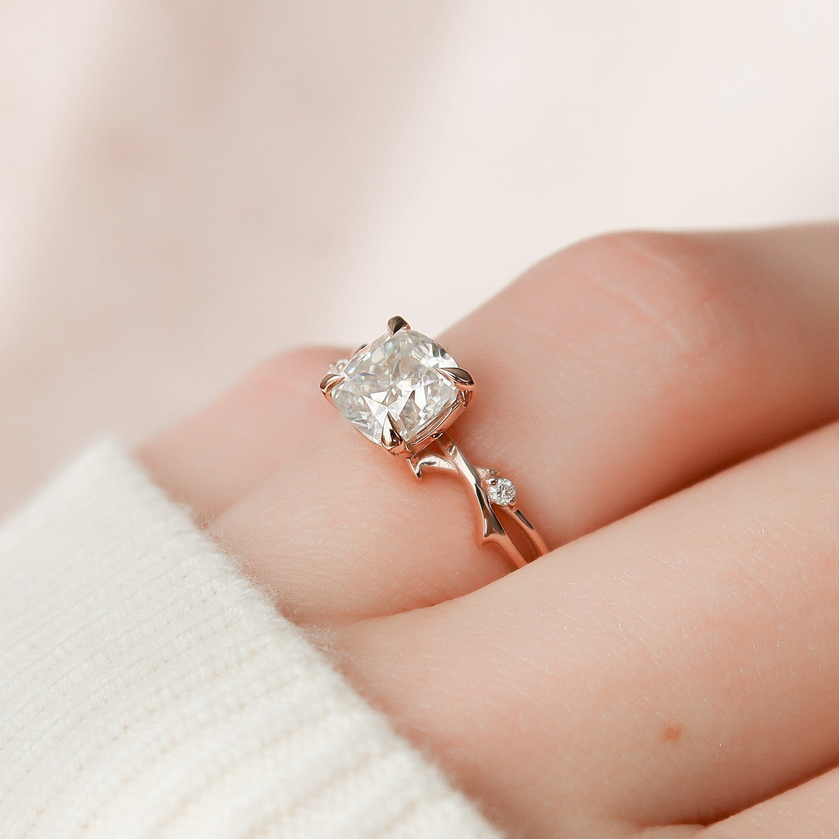 1.5 CT Cushion Twig Pave Lab Grown Diamond Engagement Ring