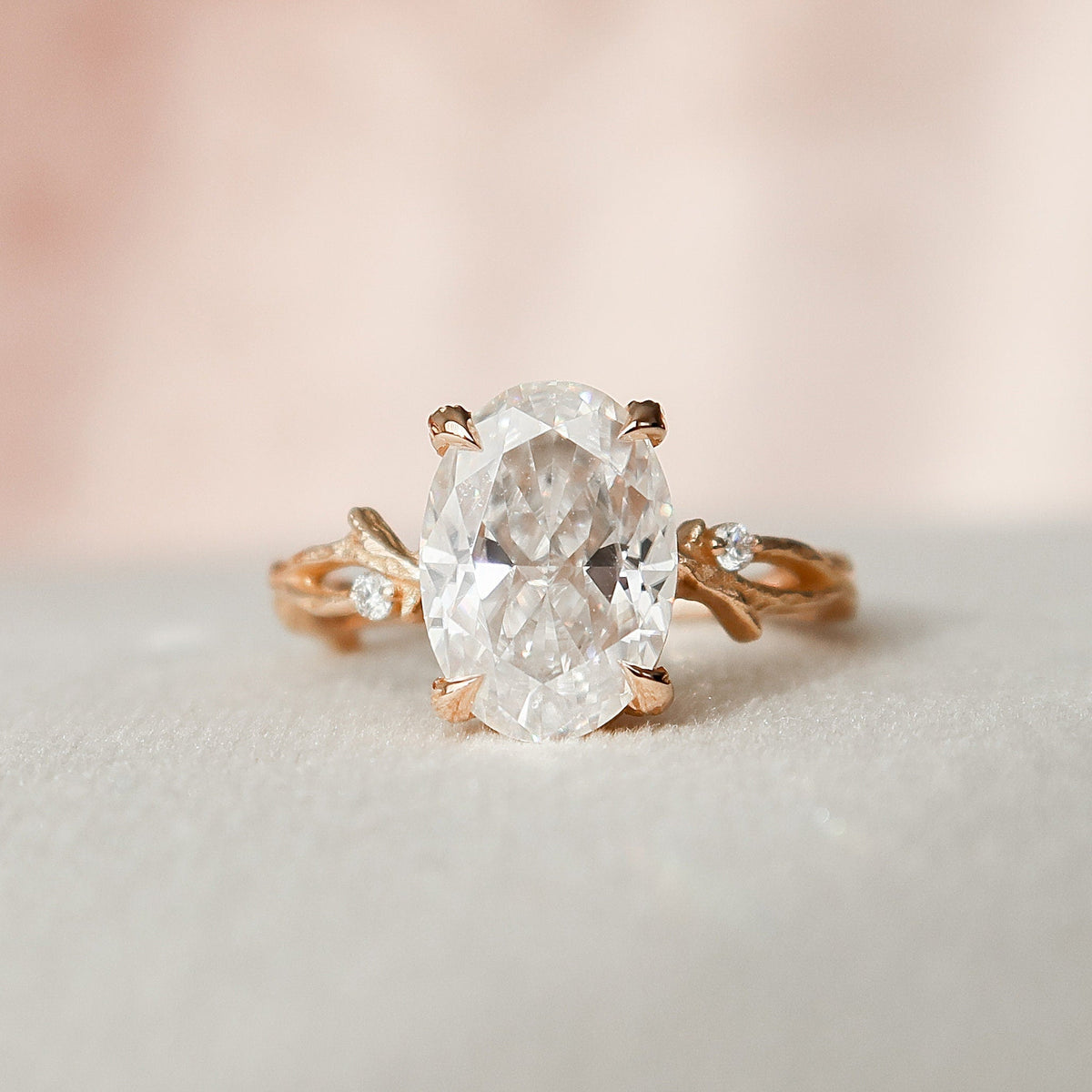 2 CT Oval Twig Pave Lab Grown Diamond Engagement Ring