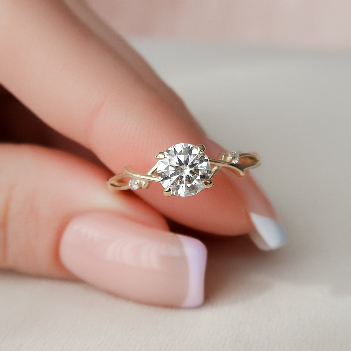 1 CT Round Twig Pave Lab Grown Diamond Engagement Ring