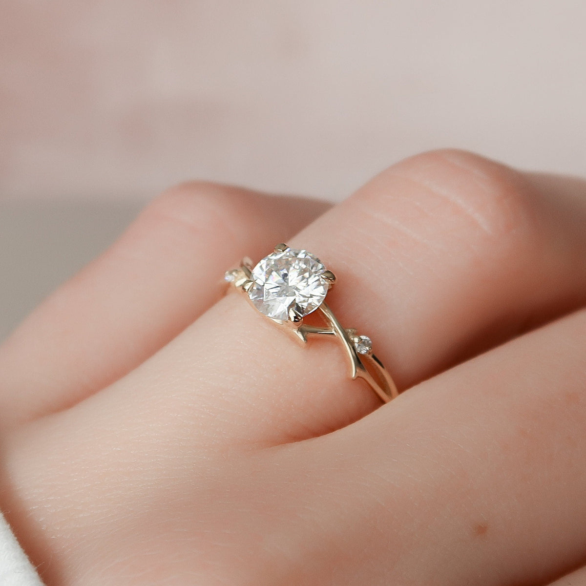 1 CT Round Twig Pave Lab Grown Diamond Engagement Ring