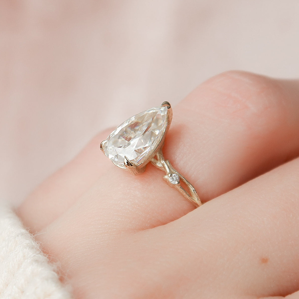 2.5 CT Pear Twig Pave Lab Grown Diamond Engagement Ring