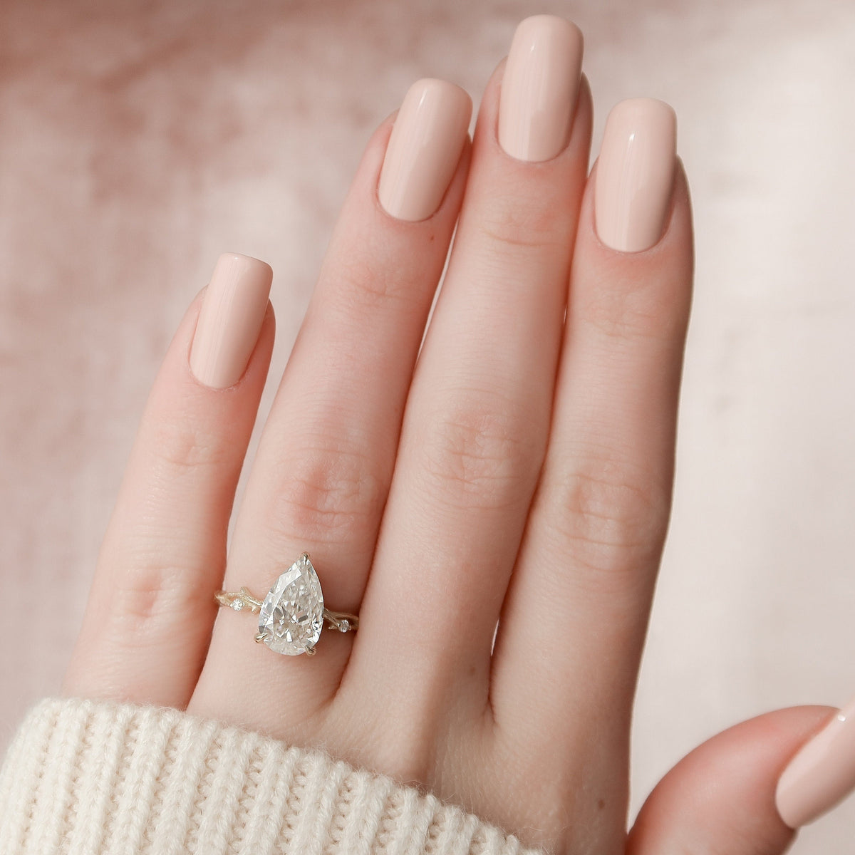 2.5 CT Pear Twig Pave Lab Grown Diamond Engagement Ring