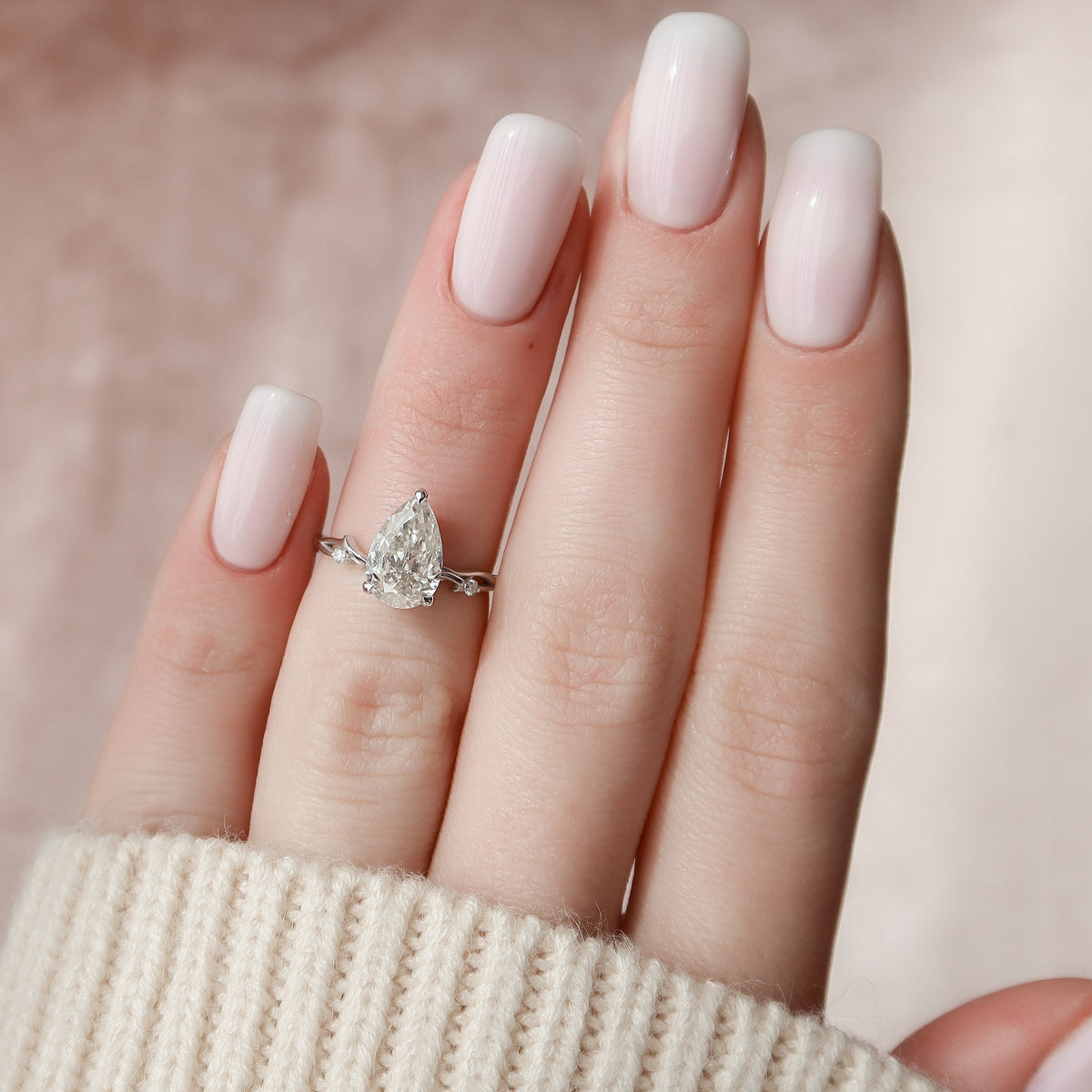 1.5 CT Pear Twig Pave Lab Grown Diamond Engagement Ring