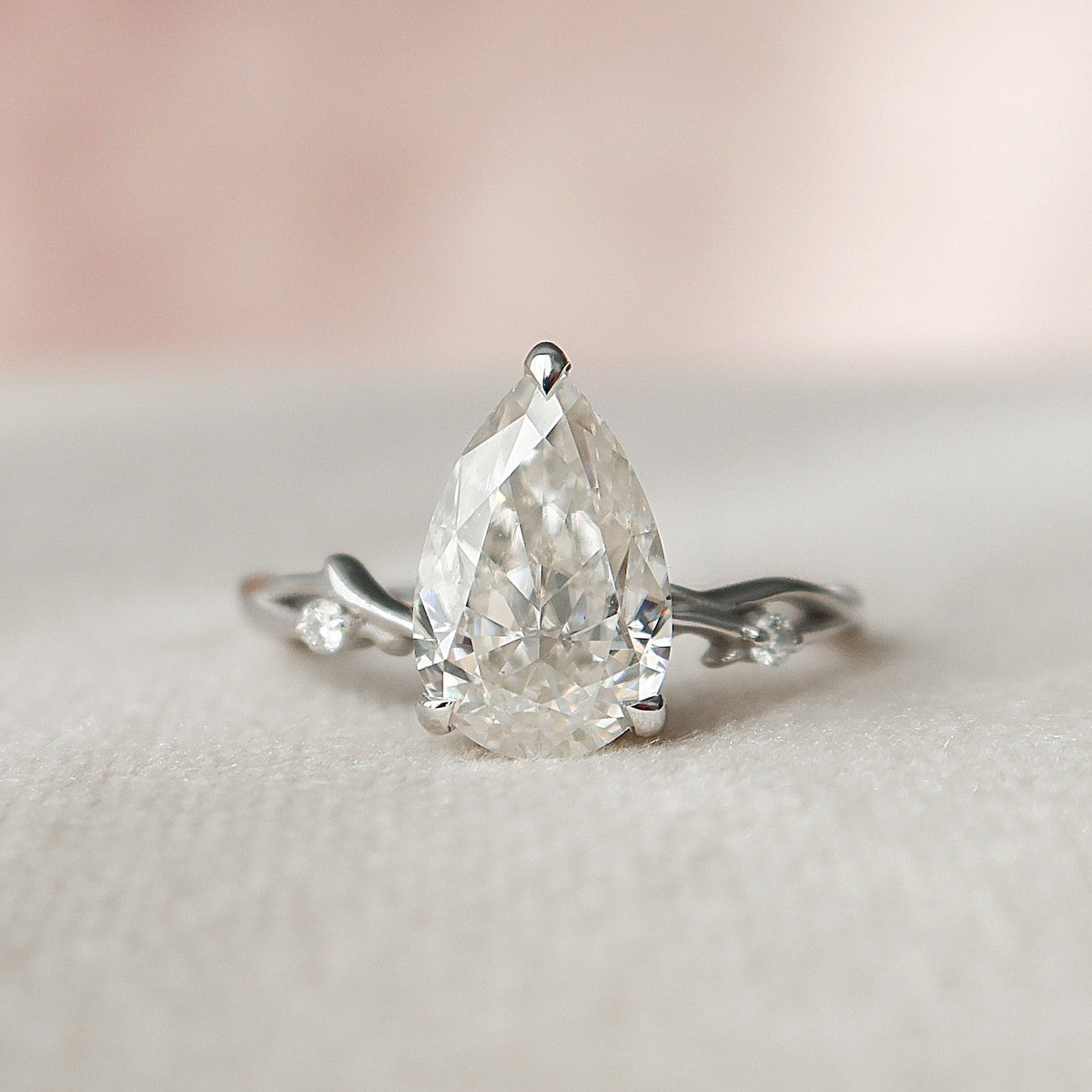 1.5 CT Pear Twig Pave Lab Grown Diamond Engagement Ring