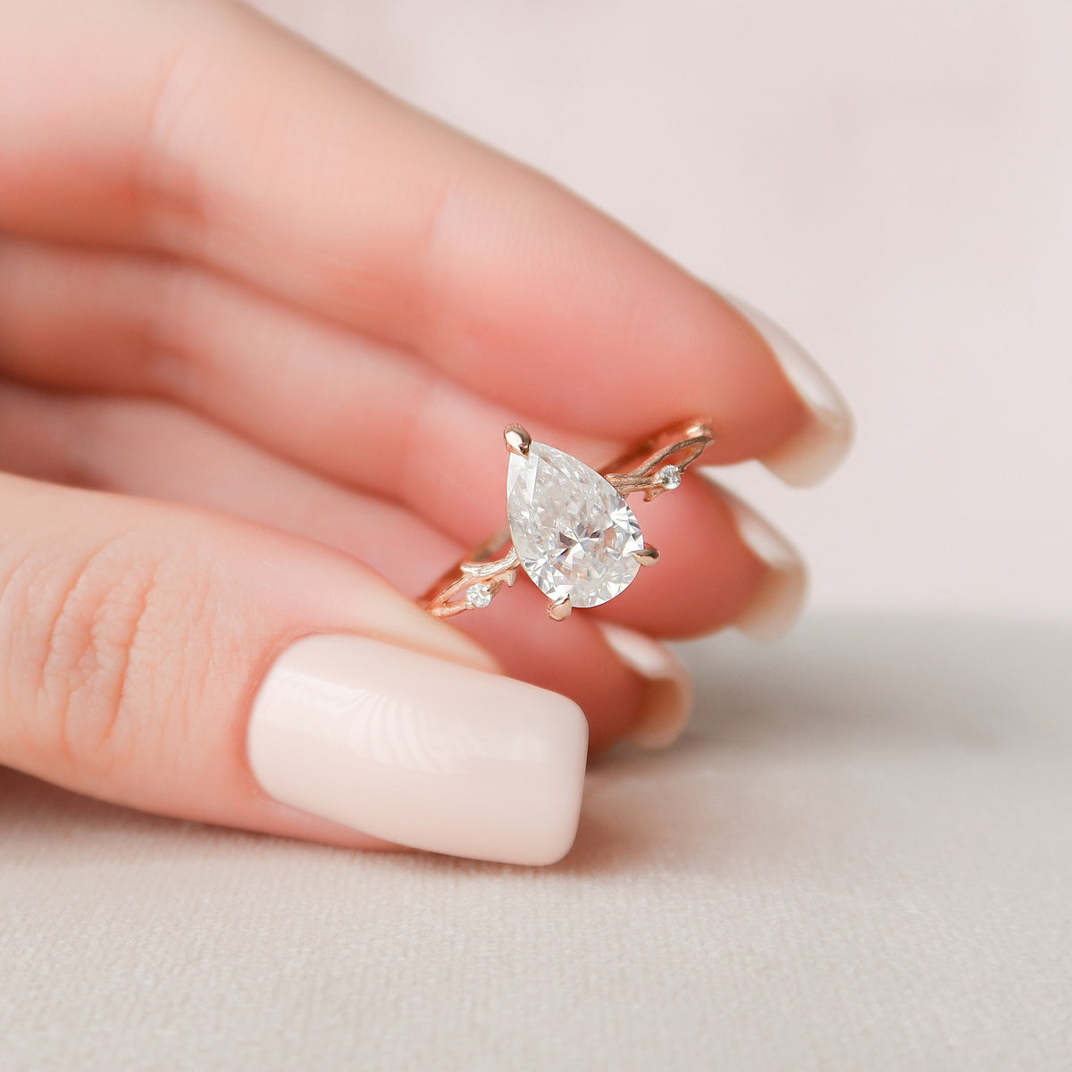 2 CT Pear Twig Pave Lab Grown Diamond Engagement Ring