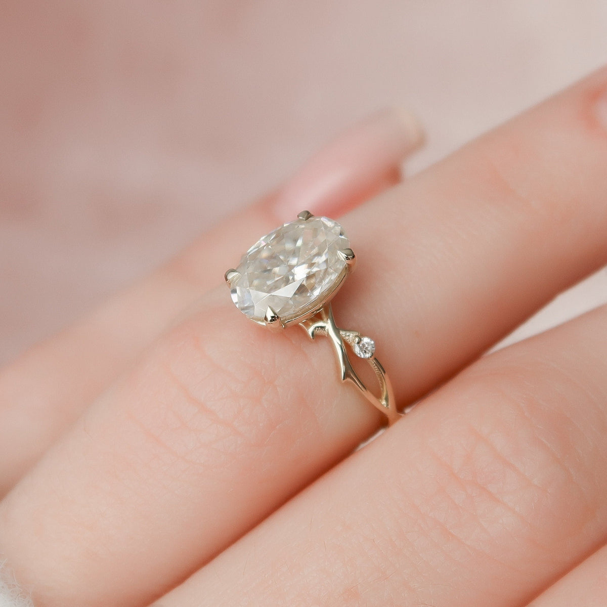 2 CT Oval Twig Pave Lab Grown Diamond Engagement Ring