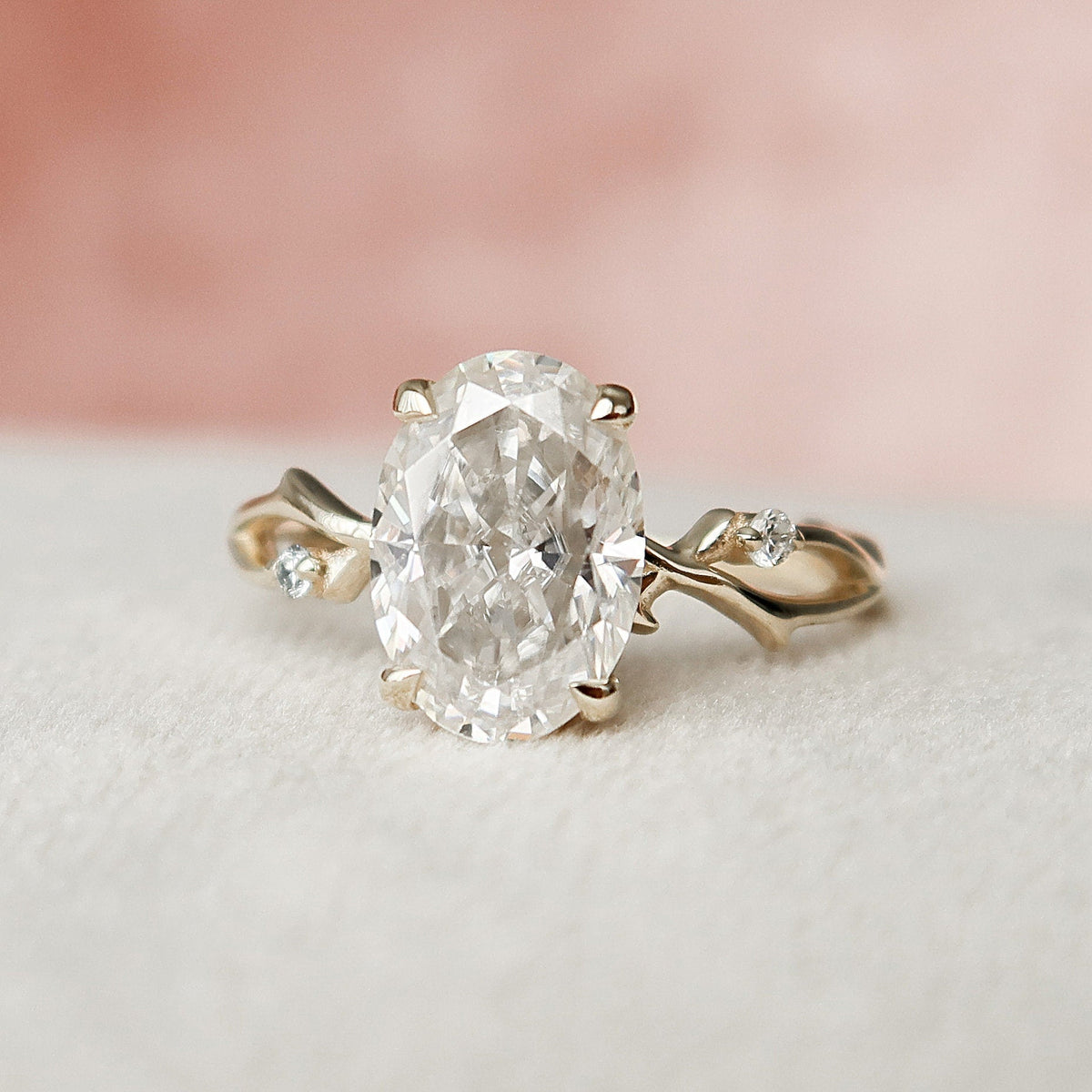 2 CT Oval Twig Pave Lab Grown Diamond Engagement Ring