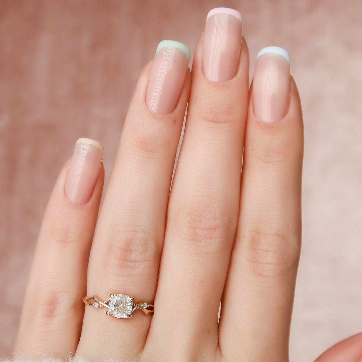1 CT Cushion Twig Pave Lab Grown Diamond Engagement Ring