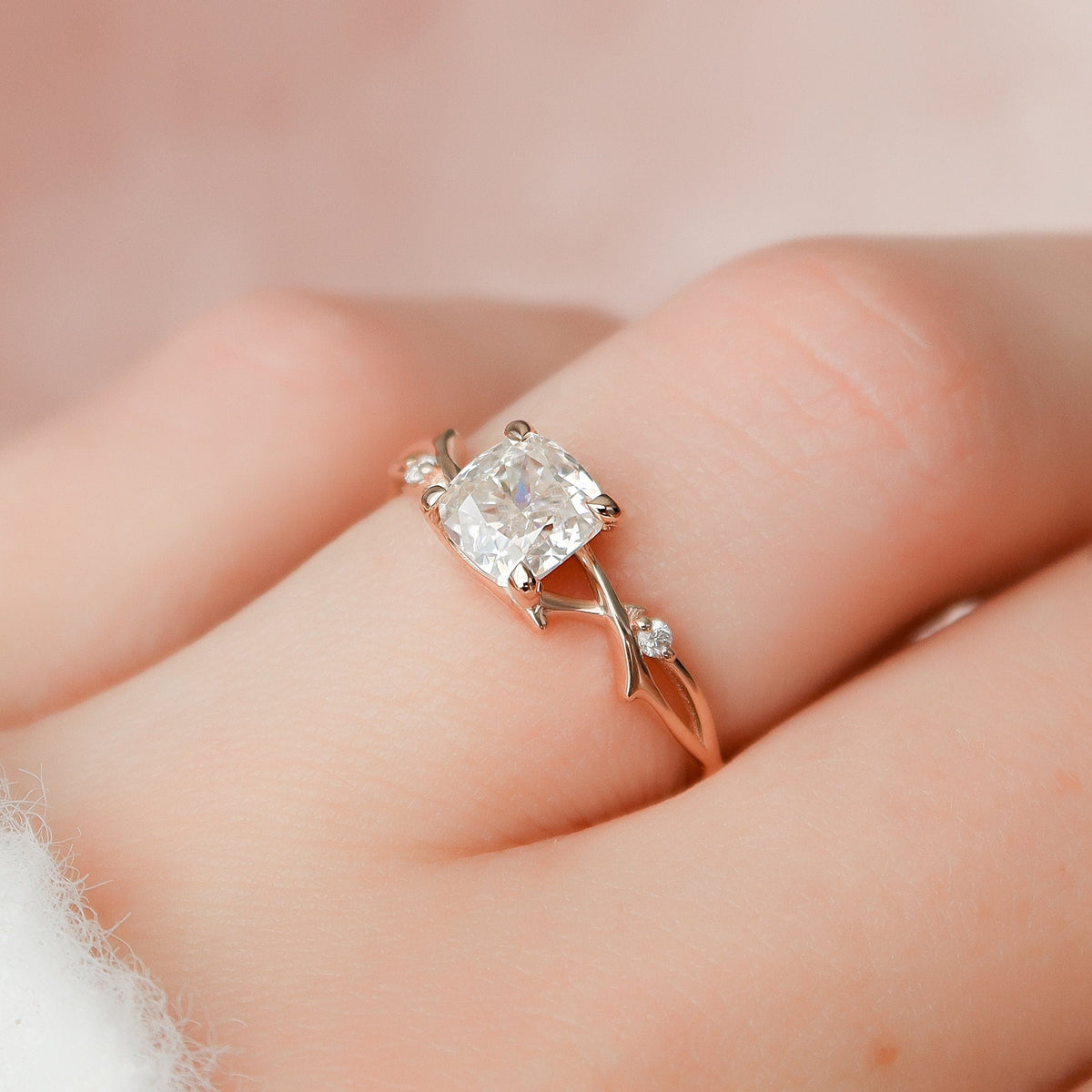 1 CT Cushion Twig Pave Lab Grown Diamond Engagement Ring