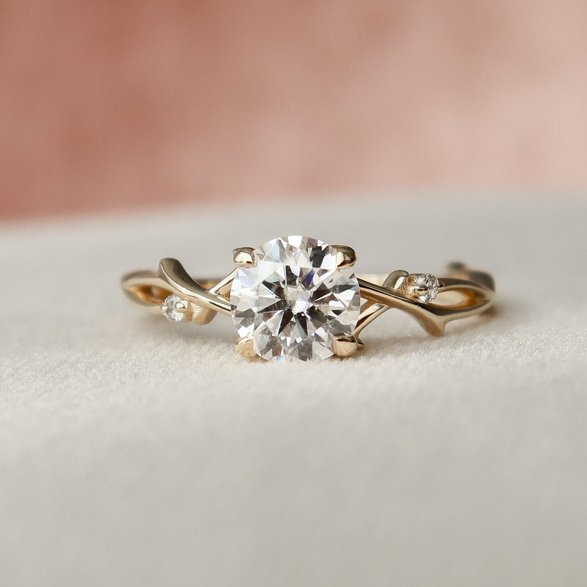 1 CT Round Twig Pave Lab Grown Diamond Engagement Ring