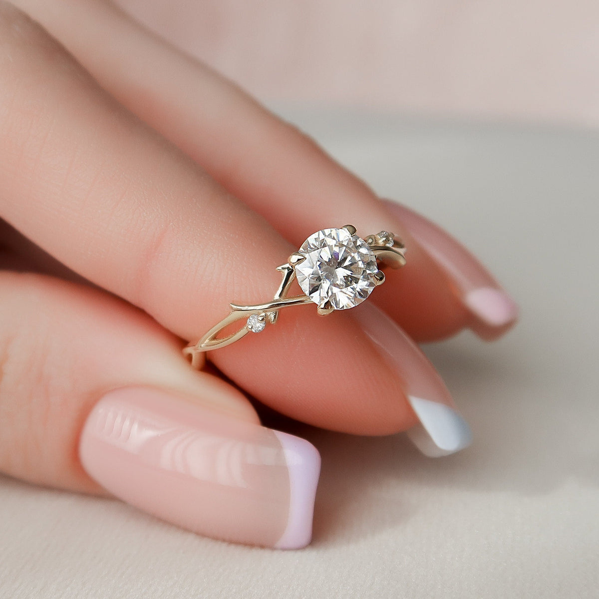 1 CT Round Twig Pave Lab Grown Diamond Engagement Ring