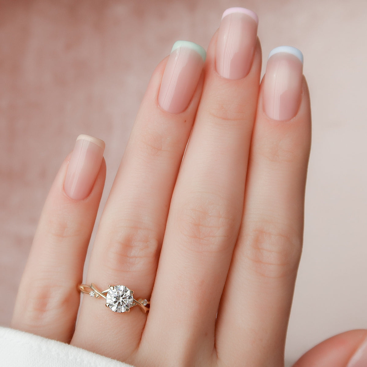 1 CT Round Twig Pave Lab Grown Diamond Engagement Ring