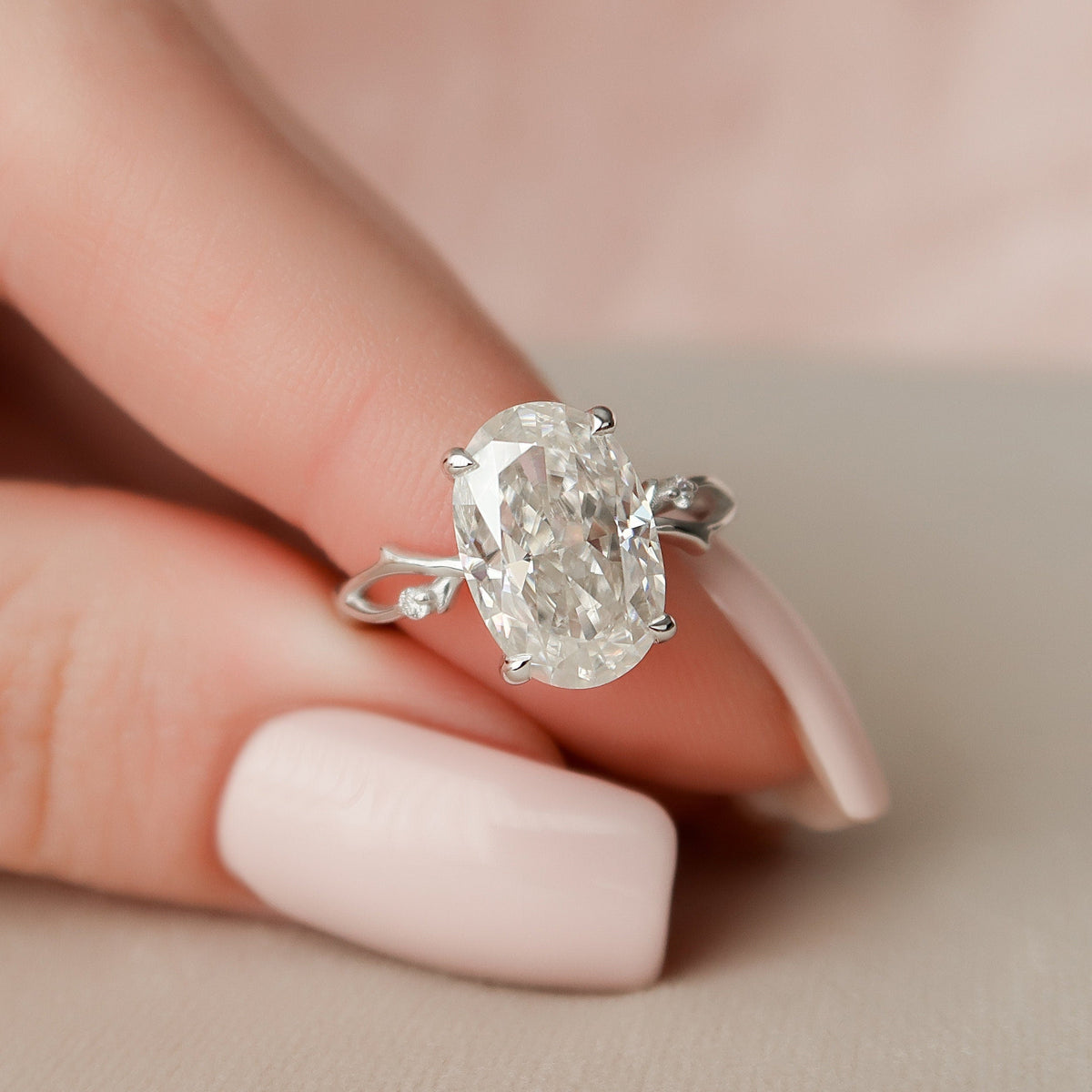 3.5 CT Oval Twig Pave Lab Grown Diamond Engagement Ring