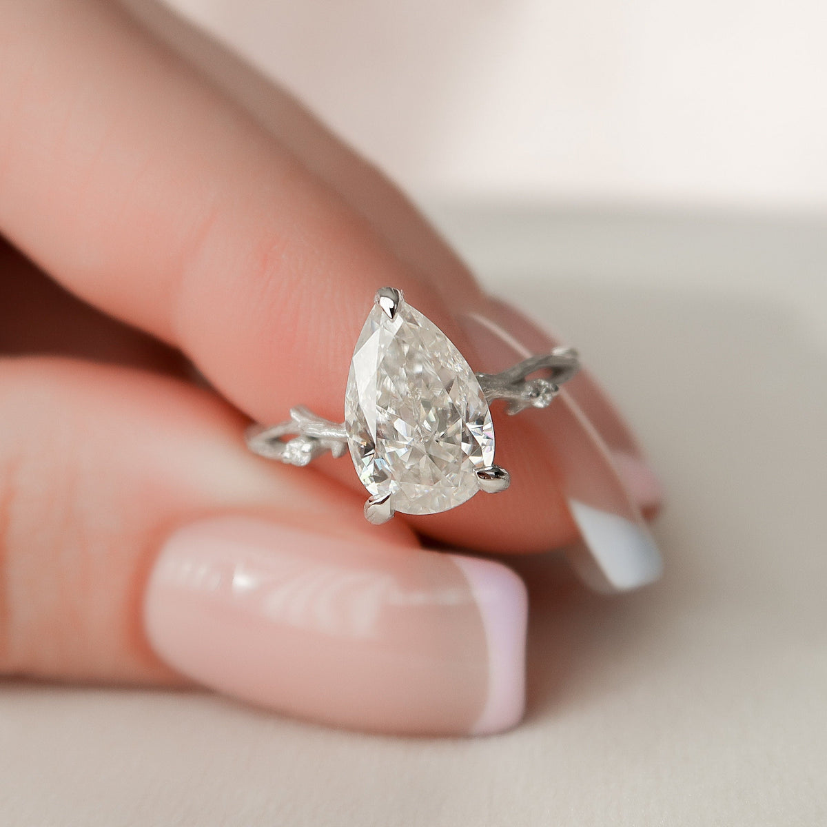 2 CT Pear Twig Pave Lab Grown Diamond Engagement Ring