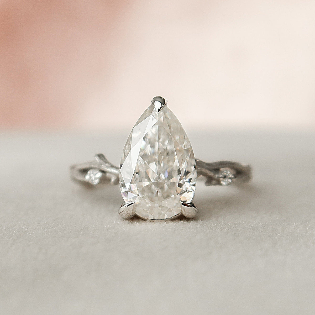 2 CT Pear Twig Pave Lab Grown Diamond Engagement Ring
