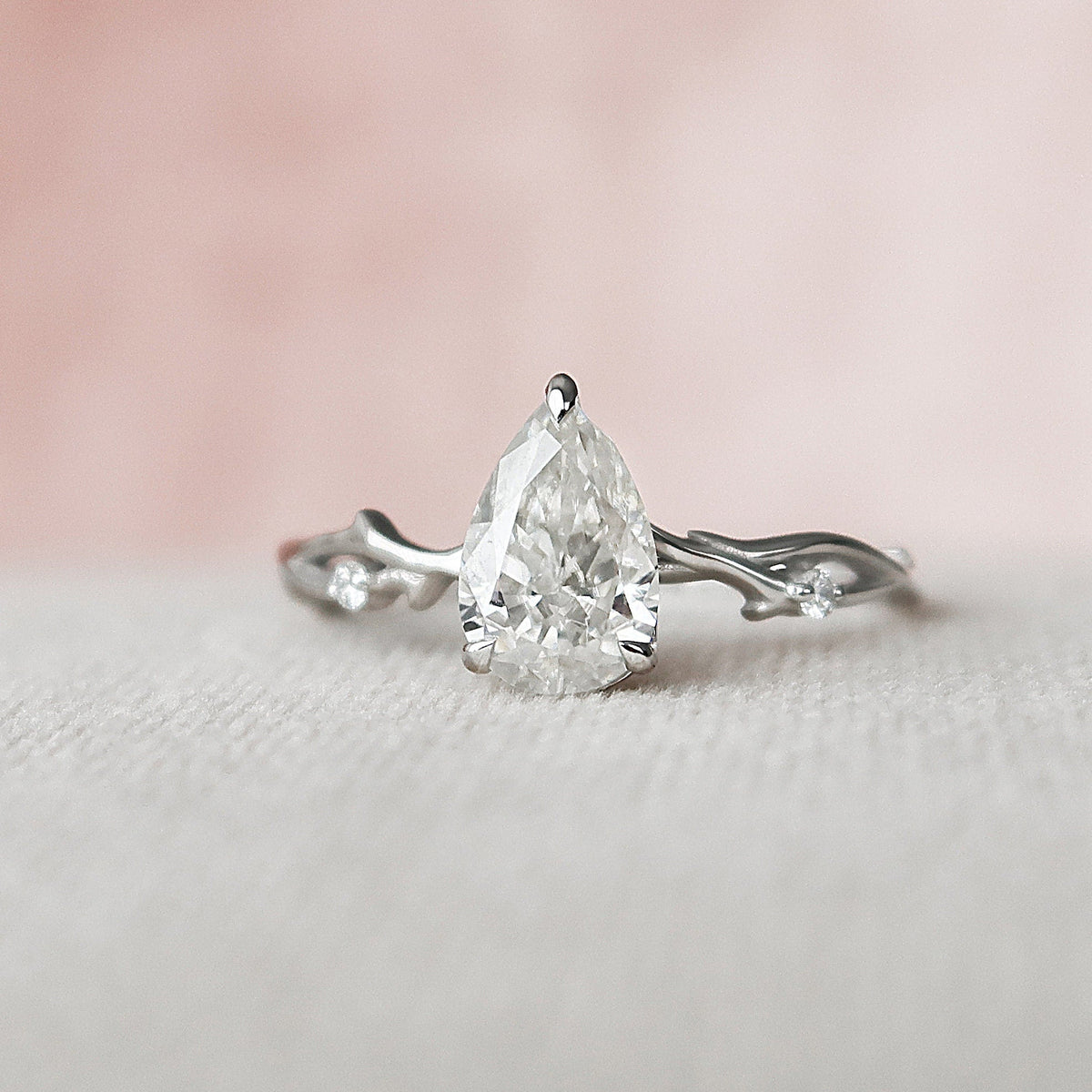 1 CT Pear Twig Pave Lab Grown Diamond Engagement Ring