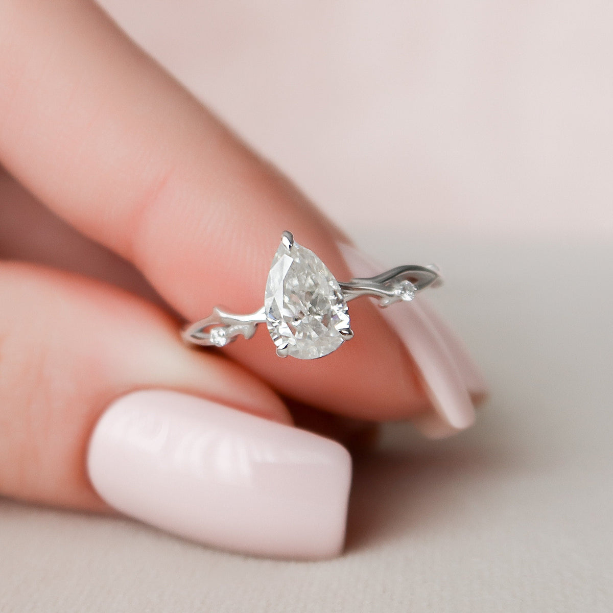 1 CT Pear Twig Pave Lab Grown Diamond Engagement Ring