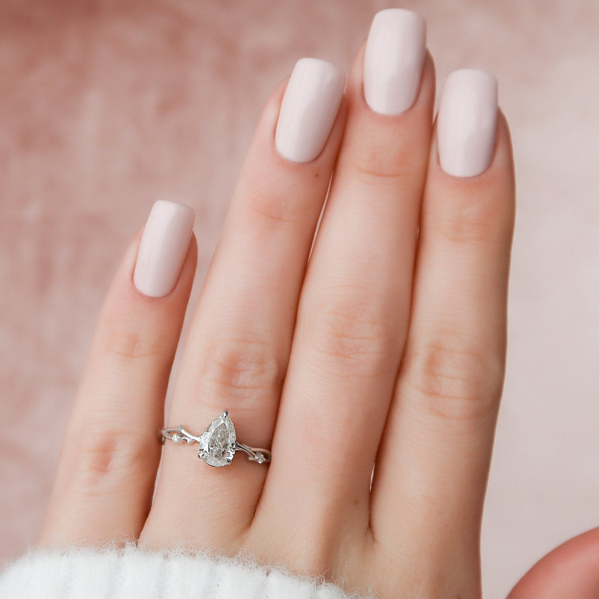 1 CT Pear Twig Pave Lab Grown Diamond Engagement Ring