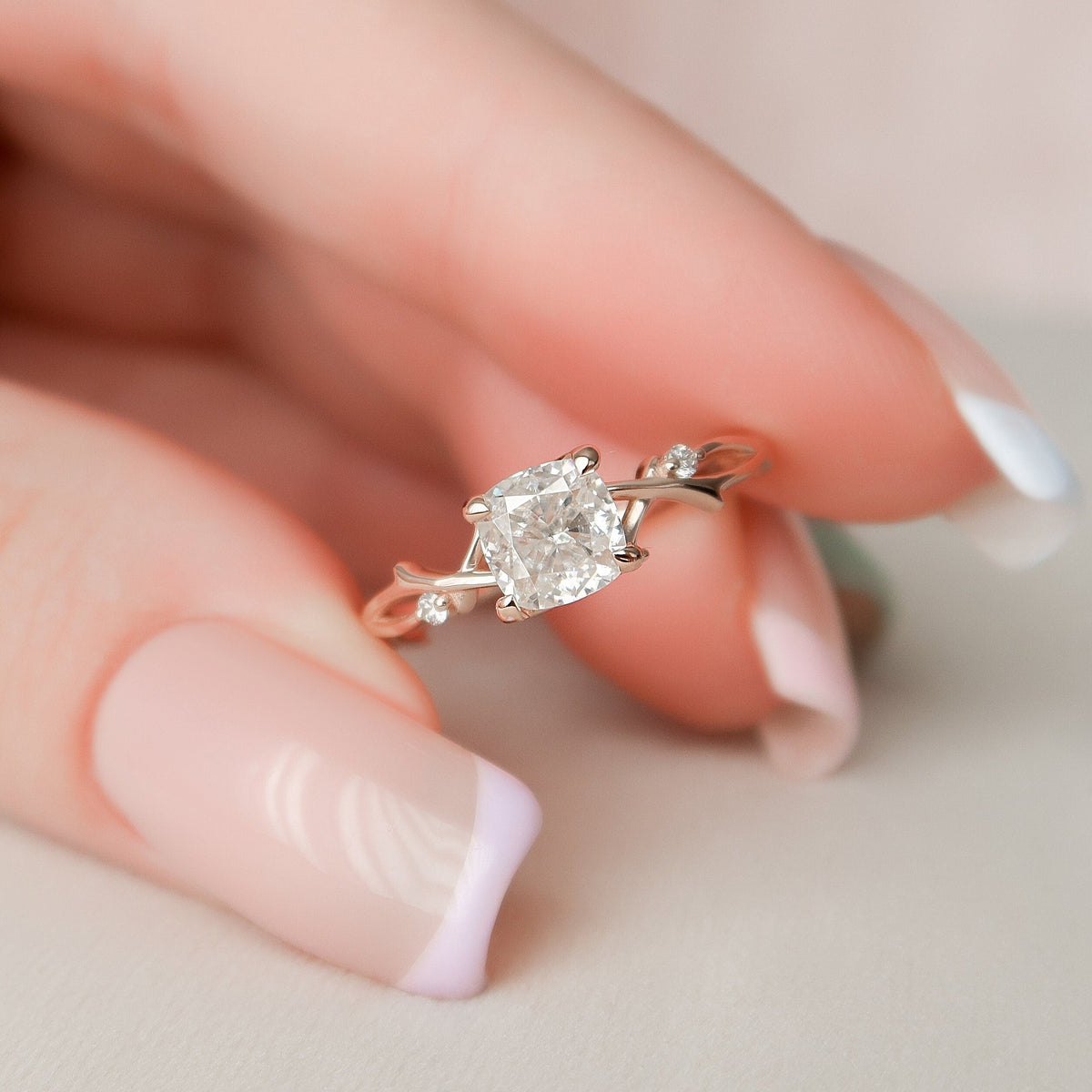 1 CT Cushion Twig Pave Lab Grown Diamond Engagement Ring