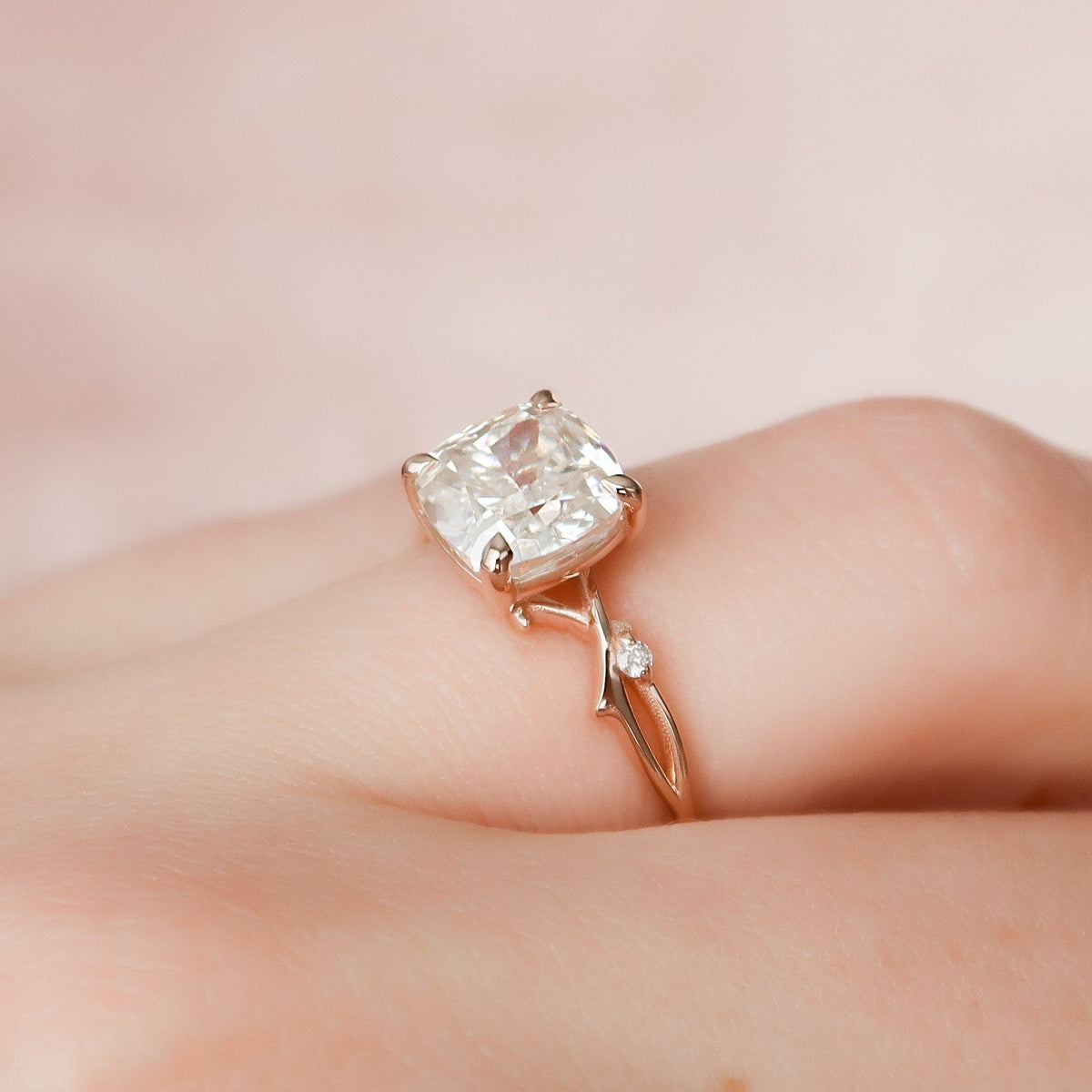 2 CT Cushion Twig Pave Lab Grown Diamond Engagement Ring