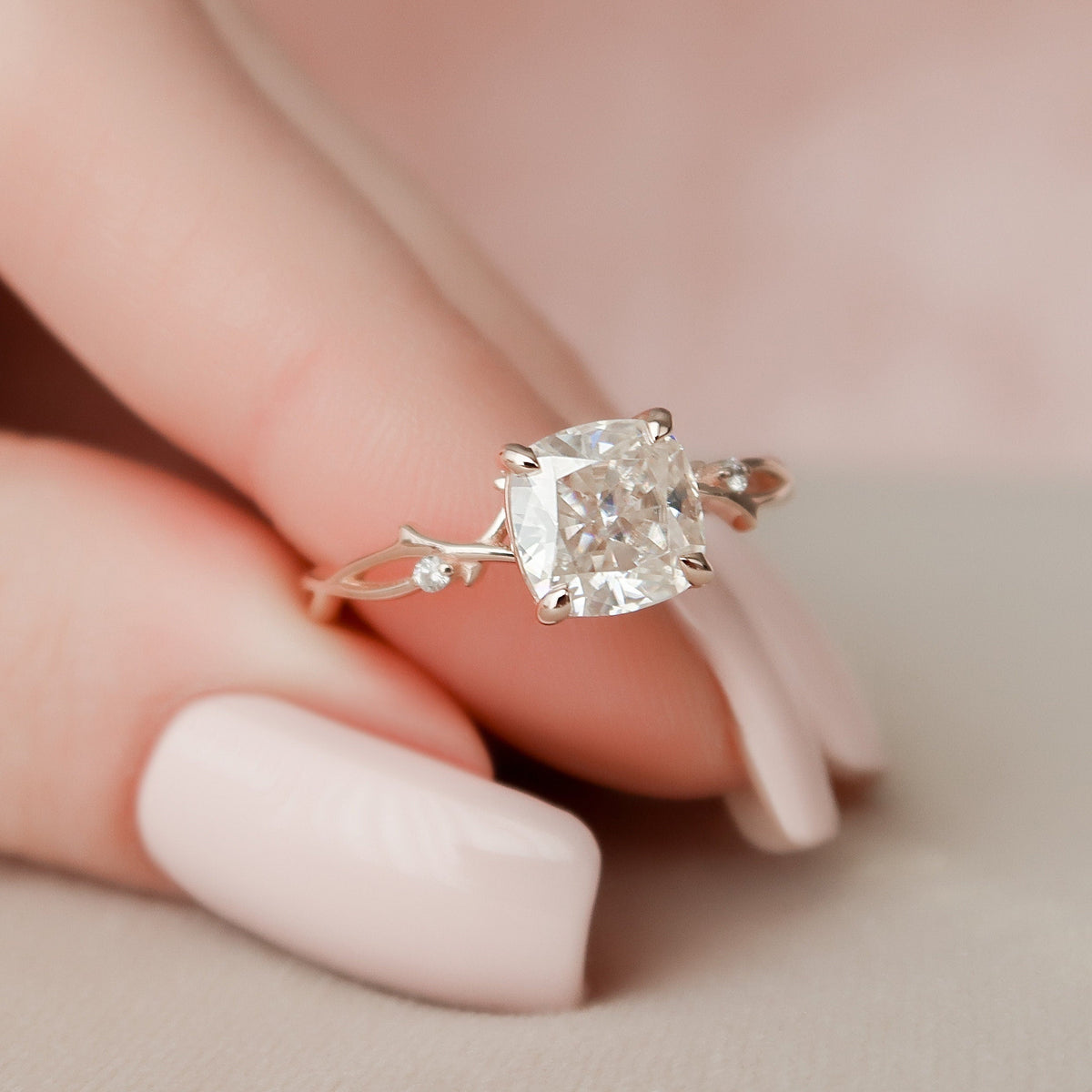 2 CT Cushion Twig Pave Lab Grown Diamond Engagement Ring