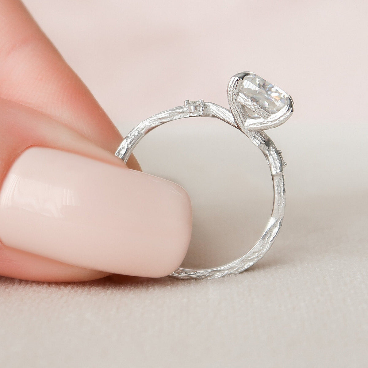 2 CT Cushion Twig Pave Lab Grown Diamond Engagement Ring