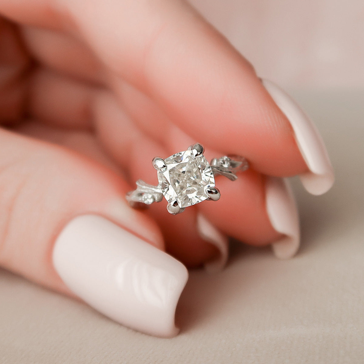 1.5 CT Cushion Twig Pave Lab Grown Diamond Engagement Ring