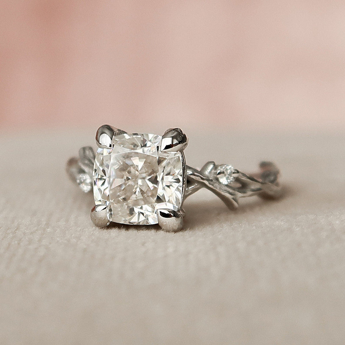 1.5 CT Cushion Twig Pave Lab Grown Diamond Engagement Ring