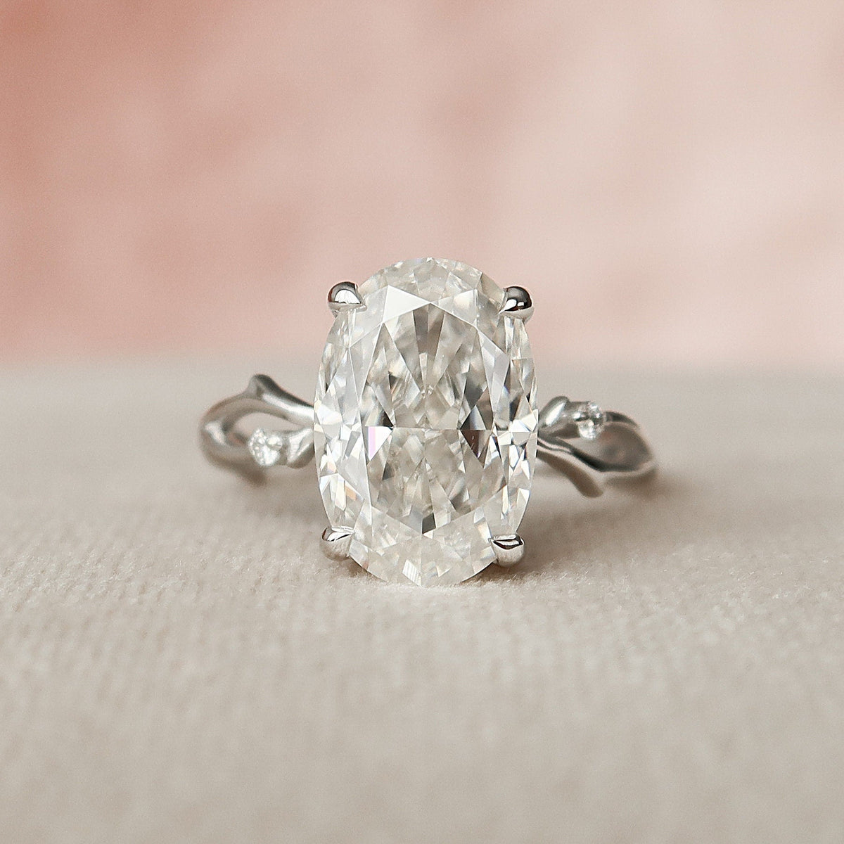 3.5 CT Oval Twig Pave Lab Grown Diamond Engagement Ring