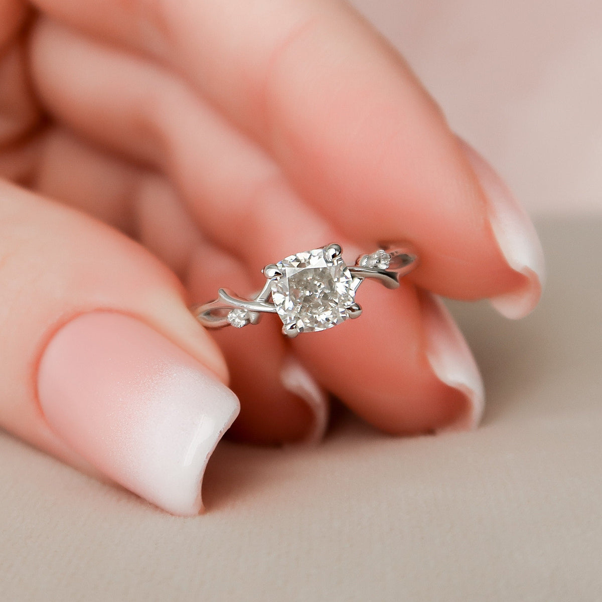 1 CT Cushion Twig Pave Lab Grown Diamond Engagement Ring