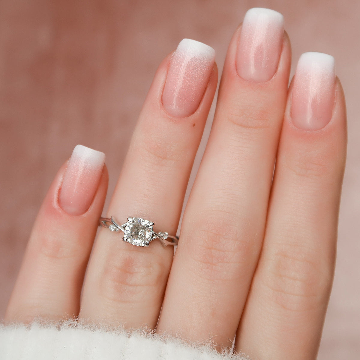 1 CT Cushion Twig Pave Lab Grown Diamond Engagement Ring