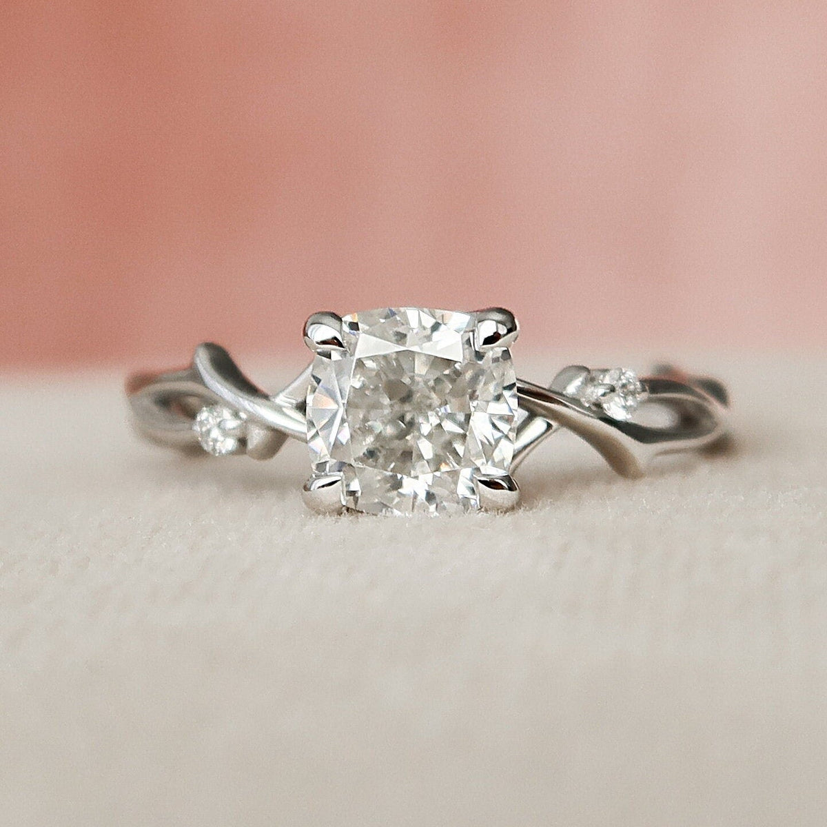 1 CT Cushion Twig Pave Lab Grown Diamond Engagement Ring